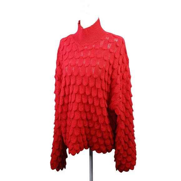 Fate + Fortune Women Flare Sleeve Sweater Size L Red Holiday Boho Feather Unique - Picture 1 of 13